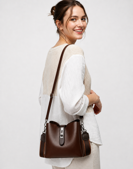 Jadevine Classic Brown Structured Shoulder Bag for Women | Premium PU Leather Crossbody Handbag