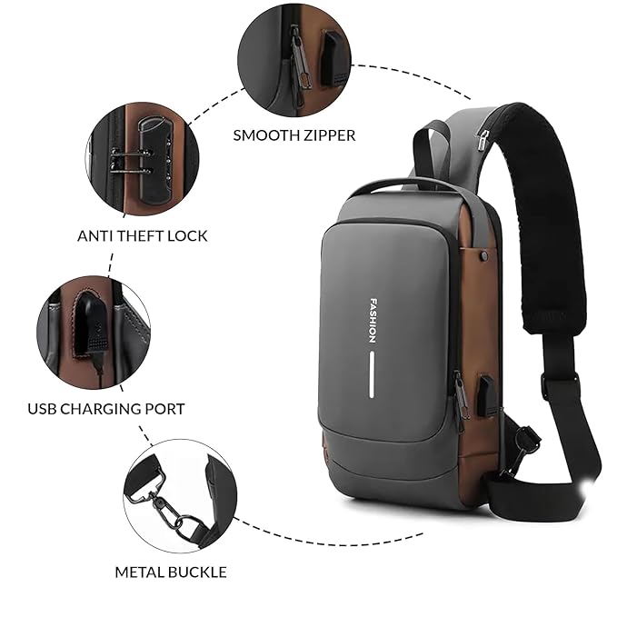 The ORIGINAL Waterproof Polyester Slim Unisex Crossbody Sling Bag Chest Backpack Men's Shoulder Bag, Leisure Travel Handbag, Hard Shell Anti-Theft Chest Bag