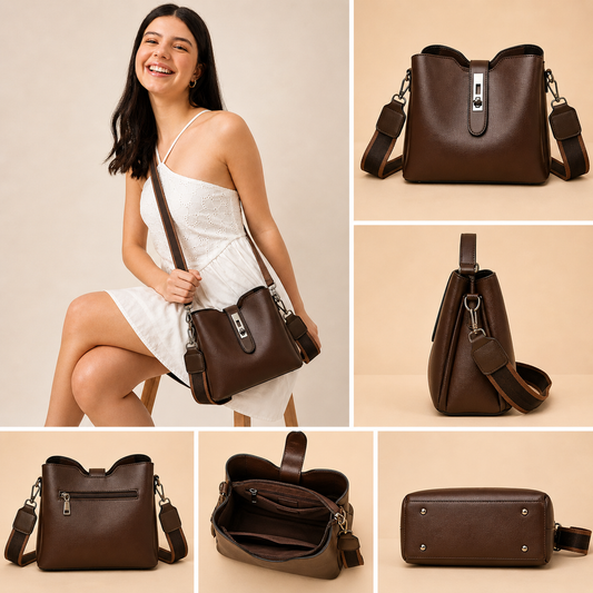 Jadevine Classic Brown Structured Shoulder Bag for Women | Premium PU Leather Crossbody Handbag