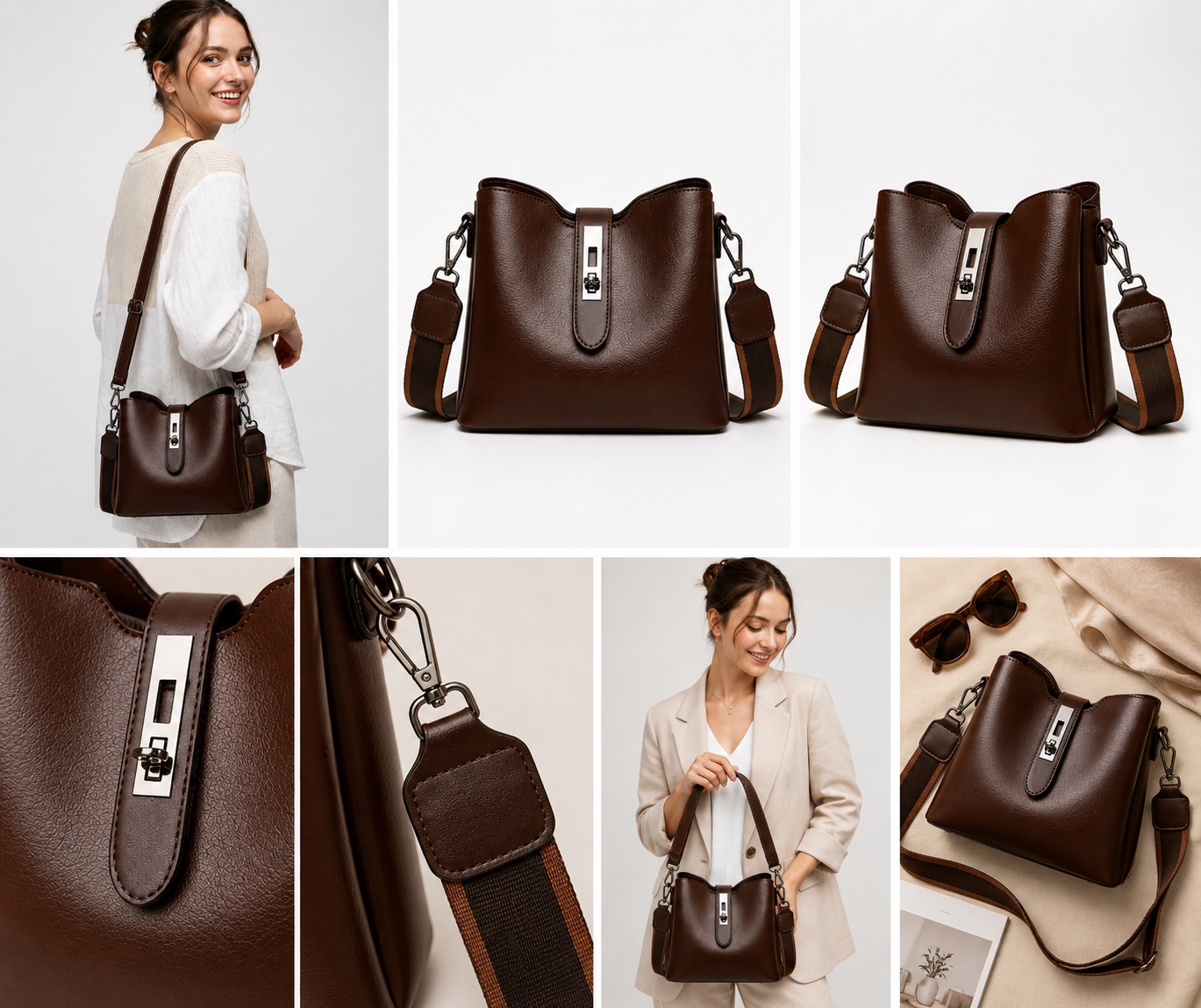 Jadevine Classic Brown Structured Shoulder Bag for Women | Premium PU Leather Crossbody Handbag