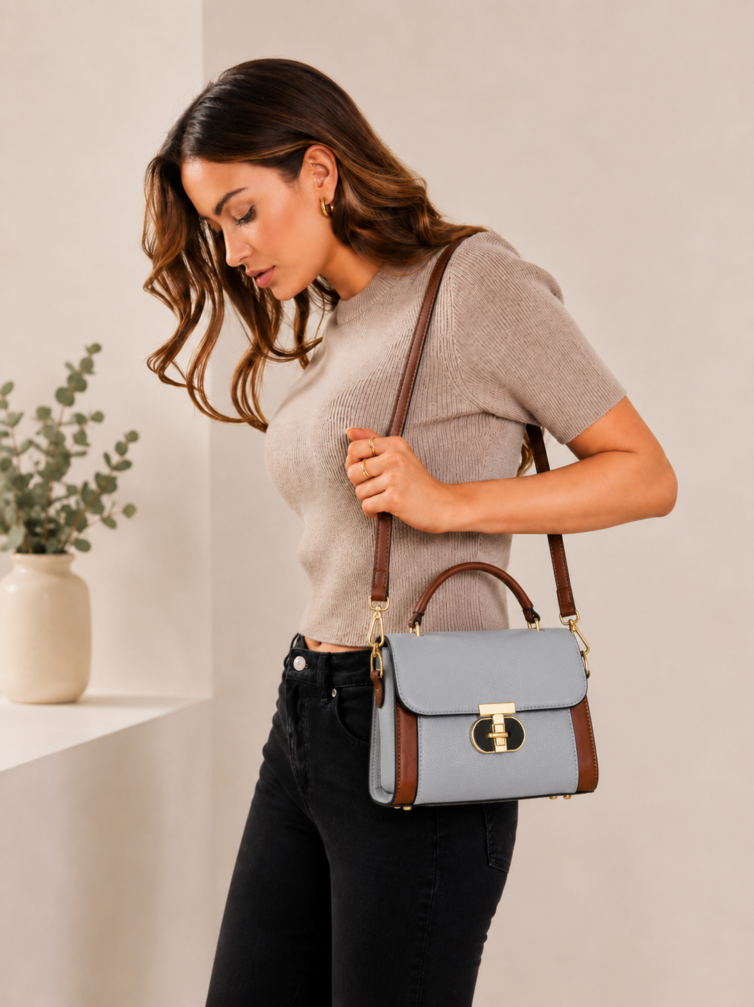 Jadevine Elegant Structured Crossbody Satchel Handbag for Women