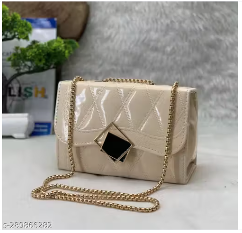 High-Gloss Quilted Crossbody Bag with Geometric Metal Lock