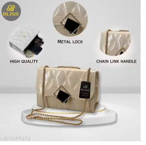 High-Gloss Quilted Crossbody Bag with Geometric Metal Lock