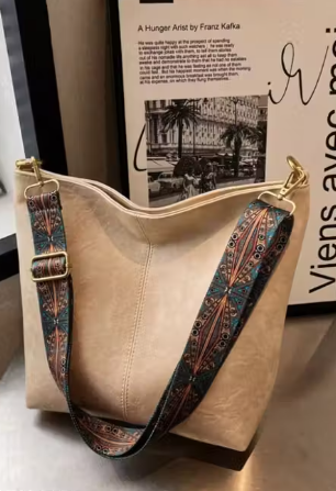 Artisan Textured Slouchy Hobo with Bohemian Jacquard Strap