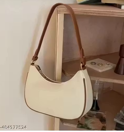 Effortless Chic Cream Crescent Hobo Bag with Cognac Trim