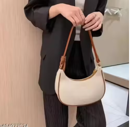 Effortless Chic Cream Crescent Hobo Bag with Cognac Trim